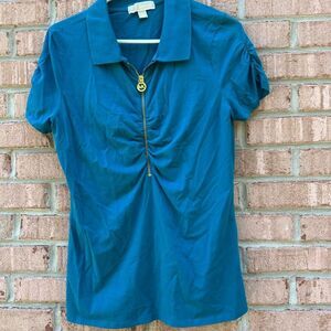 Teal Short Sleeve Collared Top